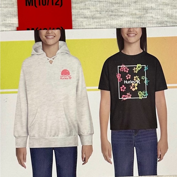 Hurley Youth Girls Hoodie & Tee (2 Pcs Set) Gray, Multicolor S,M,& L NWT - Picture 5 of 11